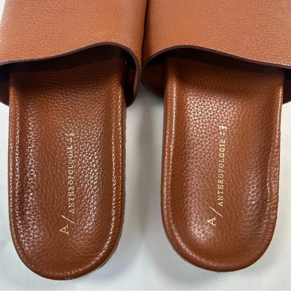Anthropologie Pebbled Brown Leather Kimbra Slide Sandals Women's Size 11 - Picture 5 of 9